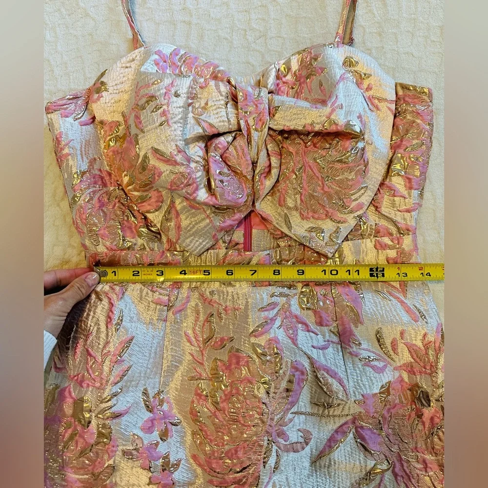 NWOT Aura Women’s Rose Gold and Pink Textured Exaggerated Bow mini dress
